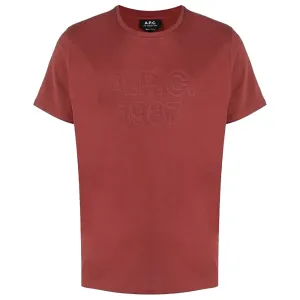 A.P.C Men's Hartman Embossed Logo T-Shirt Burgundy - S BURGUNDY