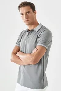 AC&Co / Altınyıldız Classics Men's Shrink-Resistant Cotton Fabric Slim Fit Narrow Cut Gray Non-Roll Polo Collar T-shirt