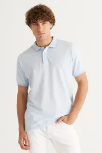 AC&Co / Altınyıldız Classics Men's Anti-shrinking Cotton Fabric Slim Fit Slim Fit Light Blue Anti-roll Polo Neck T-Shirt