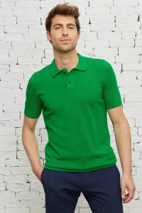 AC&Co / Altınyıldız Classics Men's Green Standard Fit Regular Cut Polo Neck 100% Cotton Patterned Short Sleeve Knitwear T-Shirt