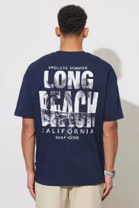 AC&Co / Altınyıldız Classics Men's Navy Blue Oversized Loose Fit, Crew Neck 100% Cotton Printed T-Shirt