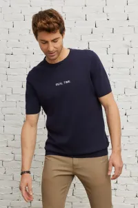 AC&Co / Altınyıldız Classics Men's Navy Blue Standard Fit Normal Cut Crew Neck 100% Cotton Printed Short Sleeve Knitwear T-Shirt