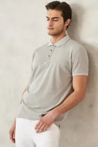 AC&Co / Altınyıldız Classics Men's Non-shrinking Cotton Fabric Slim Fit Slim Fit Gray Anti-roll Polo Neck T-Shirt