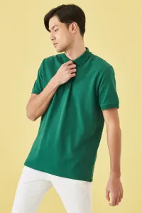 ALTINYILDIZ CLASSICS Men's Dark Green 100% Cotton Roll-Up Collar Slim Fit Slim Fit Polo Neck Short Sleeved T-Shirt