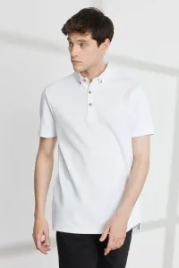 ALTINYILDIZ CLASSICS Men's Ecru Slim Fit Slim Fit Polo Neck Cotton Jacquard T-Shirt