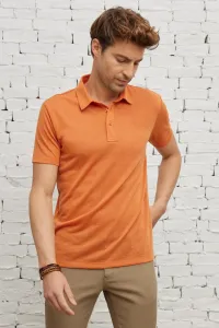 ALTINYILDIZ CLASSICS Men's Orange Slim Fit Slim Fit Polo Neck Short Sleeved Linen-Looking T-Shirt