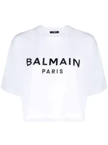 BALMAIN - T-shirt Crop In Cotone Organico Con Logo #3007555