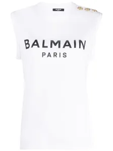 BALMAIN - Top Senza Maniche Con Logo In Cotone #2279056