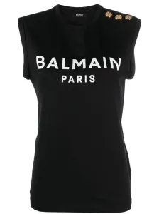 BALMAIN - Top Smanicato In Cotone Organico Con Logo #3007662