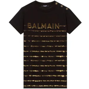 Balmain Girls Gold Stripe T-Shirt Black - 8Y BLACK