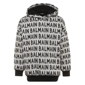Balmain Boys All Over Logo Hoodie Grey - 10Y GREY