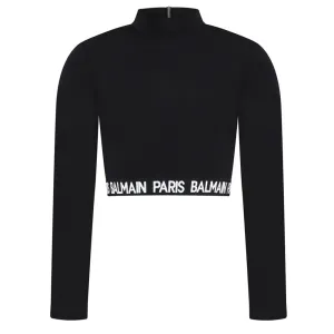 Balmain Girls Zip Up Logo Tape Sweatshirt Black - 8Y BLACK