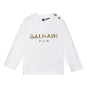 Balmain Baby Golden Logo T-Shirt White Unisex - 12M White