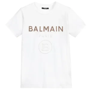 Balmain Boys Embossed Logo T-shirt White - WHITE 10Y