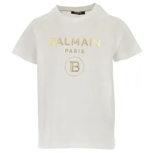 Balmain Girls Golden Logo T-Shirt White - 8Y WHITE