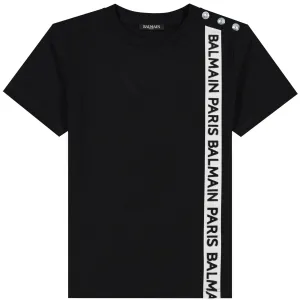 Balmain Paris Boys Side Downfacing Logo T-Shirt Black - BLACK 10Y