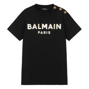 Balmain Unisex Golden Logo T-Shirt Black - 4Y Black