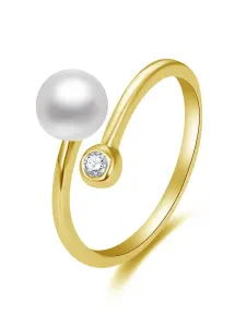 Beneto Anello aperto placcato oro con perla vera e zircone AGG469P-G