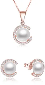 Beneto Set di gioielli in argento placcato in oro con perle vere AGSET285P-ROSE (collana, orecchini)