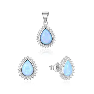 Beneto Set elegante di gioielli con opali blu AGSET231L (ciondolo, orecchini)