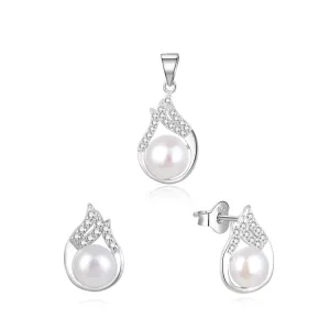 Beneto Set elegante di gioielli in argento con perle vere AGSET220PL (ciondolo, orecchini)