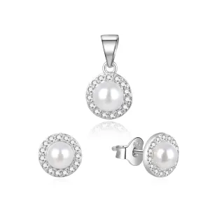 Beneto Set elegante di gioielli in argento con perle vere AGSET270PL (ciondolo, orecchini)