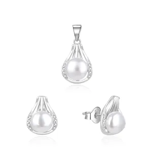 Beneto Set elegante di gioielli in argento con perle vere AGSET271PL (ciondolo, orecchini)