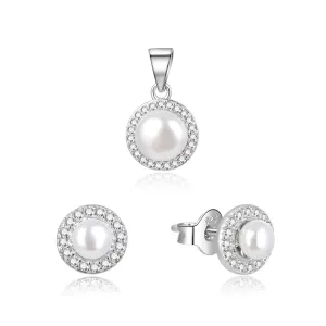 Beneto Splendido set di gioielli in argento con perle d’acqua dolce AGSET278L (ciondolo, orecchini)