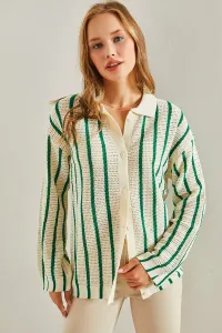 Bianco Lucci Women's Shirt Collar Long Sleeve Striped Cardigan #3023388