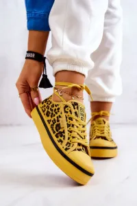 Women's Classic Sneakers with Animal Motif Big Star - Yellow/Panther #1277718