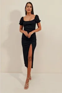 Bigdart 2396 Slit Knitted Summer Dress - Black