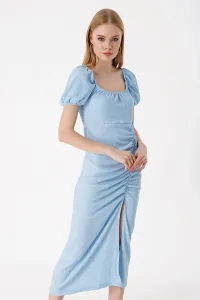 Bigdart 2396 Slit Summer Knitted Dress - Blue