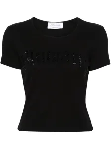 BLUMARINE - T-shirt Cropped In Cotone A Coste Con Logo
