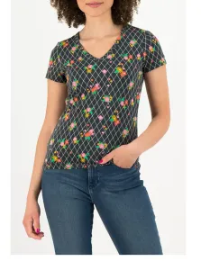 Black patterned women's T-shirt Blutsgeschwister Grid of Flowers - Women #993219