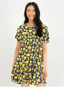 Yellow-dark blue patterned dress Blutsgeschwister - Women #732449