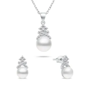 Brilio Silver Affascinante parure di gioielli in argento con perle SET238W (orecchini, collana)