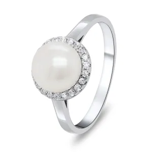 Brilio Silver Elegante anello in argento con perla e zirconi RI034W 54 mm