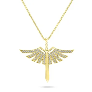 Brilio Silver Elegante collana placcata in oro Spada d'angelo con zirconi NCL144Y