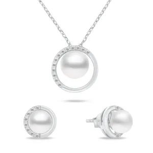 Brilio Silver Elegante parure di gioielli con perle autentiche SET251W (orecchini, collana)