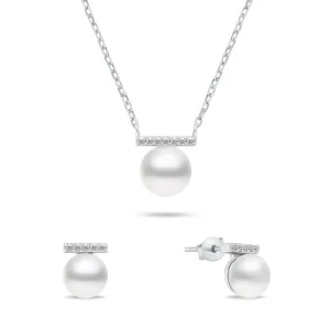 Brilio Silver Elegante parure di gioielli in argento con perle SET249W (orecchini, collana)