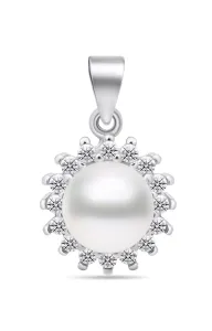 Brilio Silver Elegante pendente di perle con zirconi trasparenti PT108W