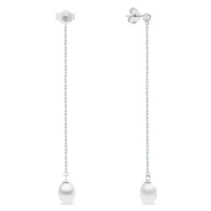 Brilio Silver Eleganti orecchini lunghi con zirconi e perle EA1004W