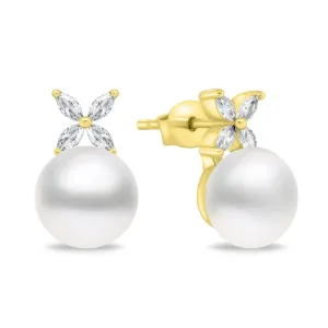 Brilio Silver Eleganti orecchini placcati oro con perle e zirconi EA971Y