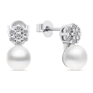 Brilio Silver Orecchini di perle con zirconi EA612W