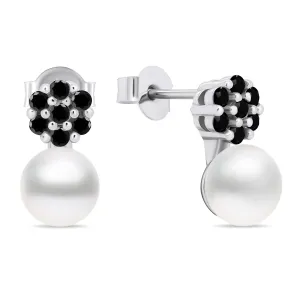 Brilio Silver Orecchini di perle con zirconi neri EA612WBC