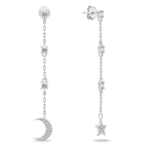 Brilio Silver Orecchini lunghi in argento Luna e Stella con zirconi EA832W
