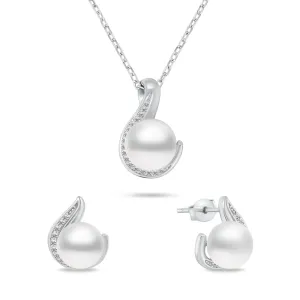 Brilio Silver Parure intramontabile di gioielli di vere perle SET240W (orecchini, collana)