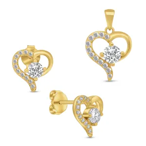 Brilio Silver Romantico set di gioielli placcati in oro Cuori SET219Y (pendente, orecchini)