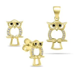 Brilio Silver Set di gioielli placcati in oro con zirconi Gufi SET224Y (ciondolo, orecchini)
