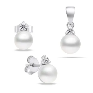 Brilio Silver Set elegante di gioielli in argento con perle SET227W (orecchini, ciondolo)